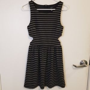 F21 Black & Grey Striped Sleeveless Mini Dress w/ Waist Cutouts